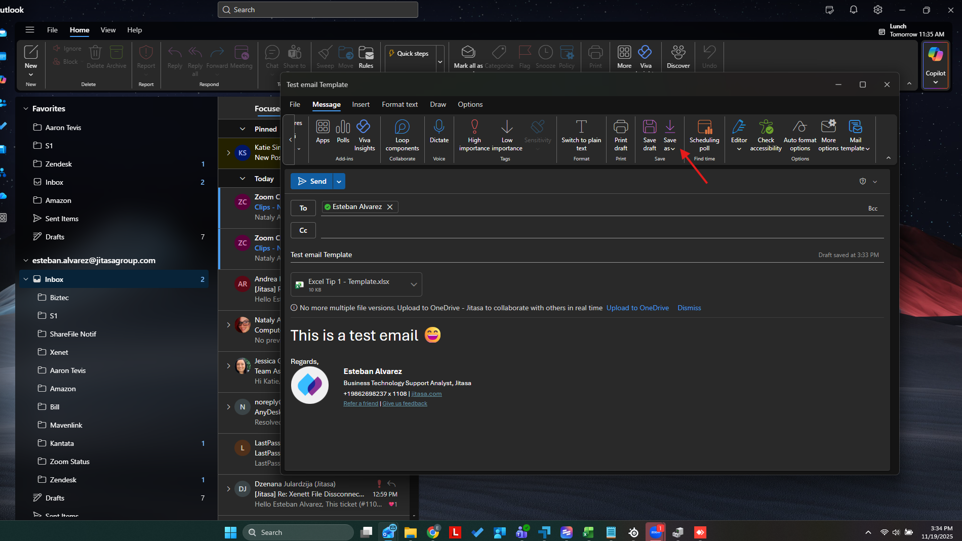 Composing a template email in Outlook
