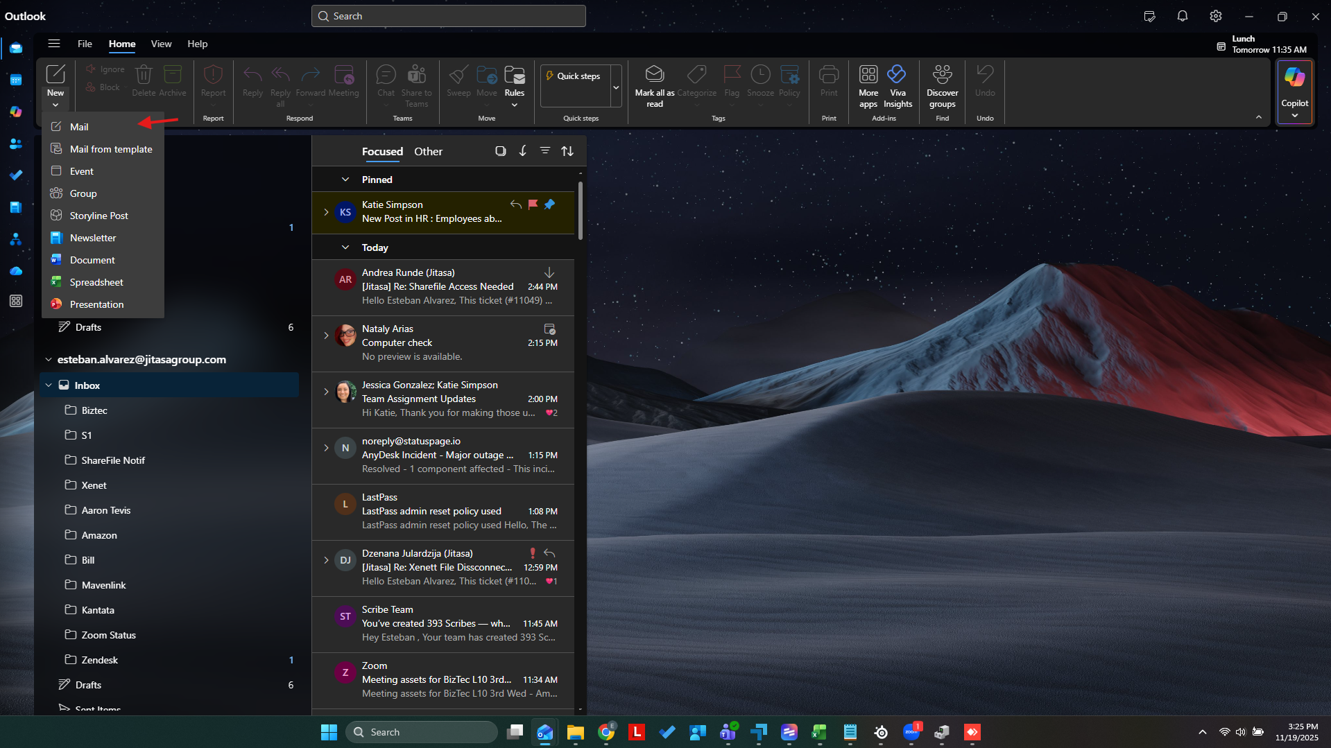 New Email button in Outlook