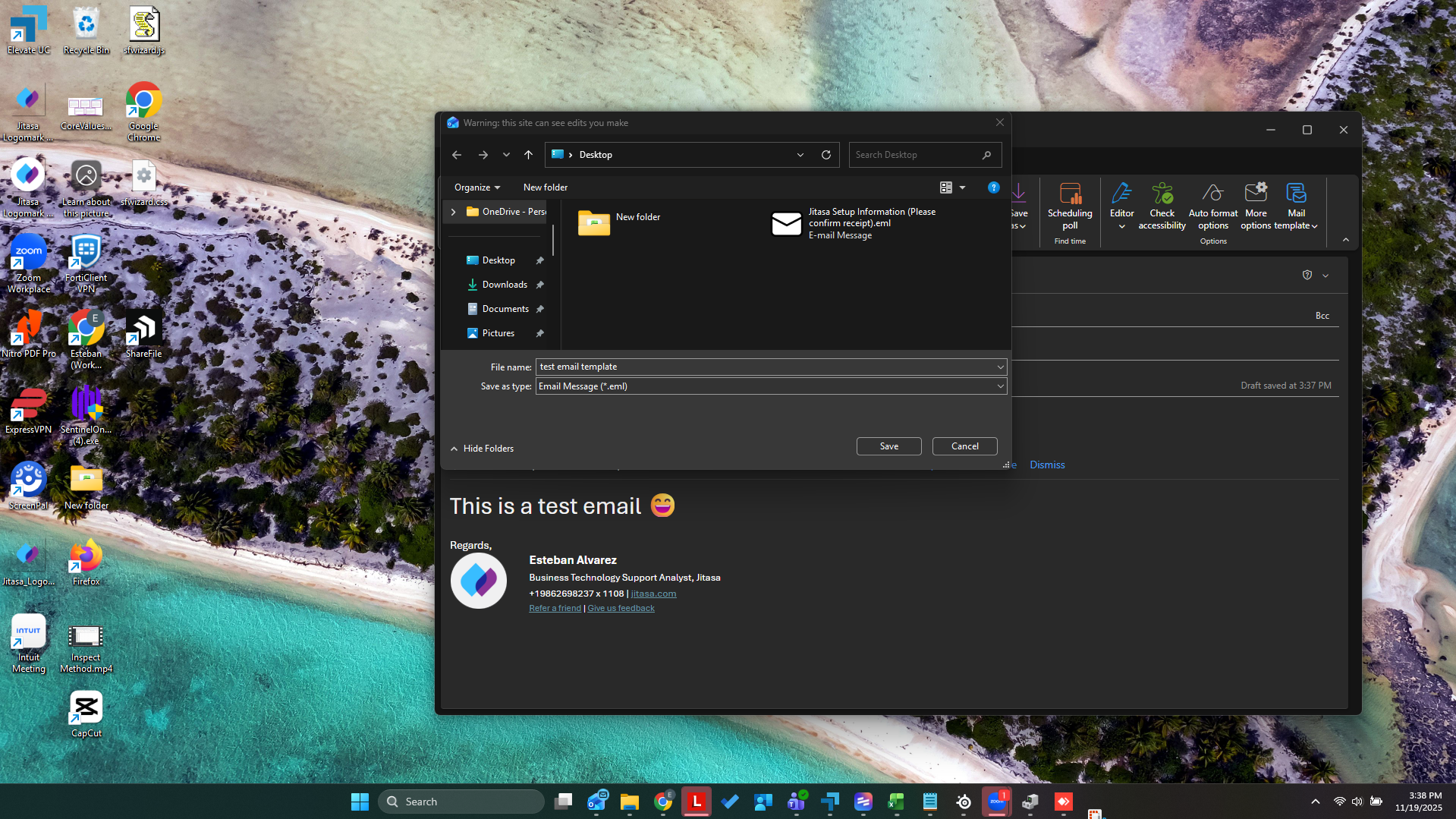 Save As dialog saving an email as an EML file